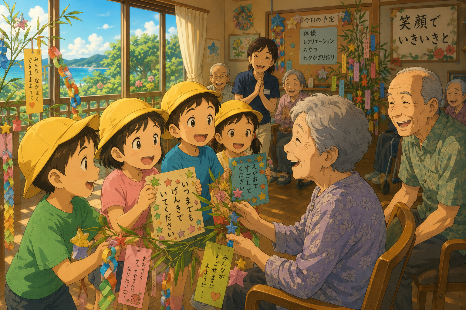 開園まもない住用の園児たち、七夕飾りで地域へ感謝を届ける